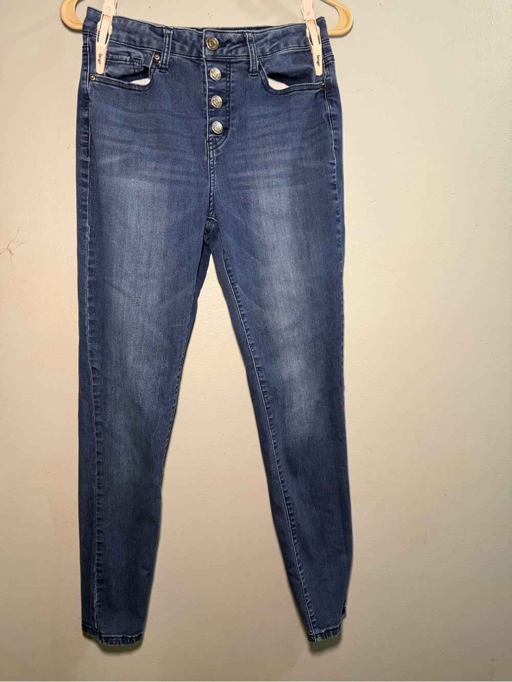 Soundgirl Skinny High-Rise Button-Fly Jeans in Blue Wash size 7